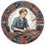 Circular illustrated portrait of textile engineer Aino Korhonen