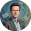 Circular illustrated portrait of managing editor Søren Vestergaard